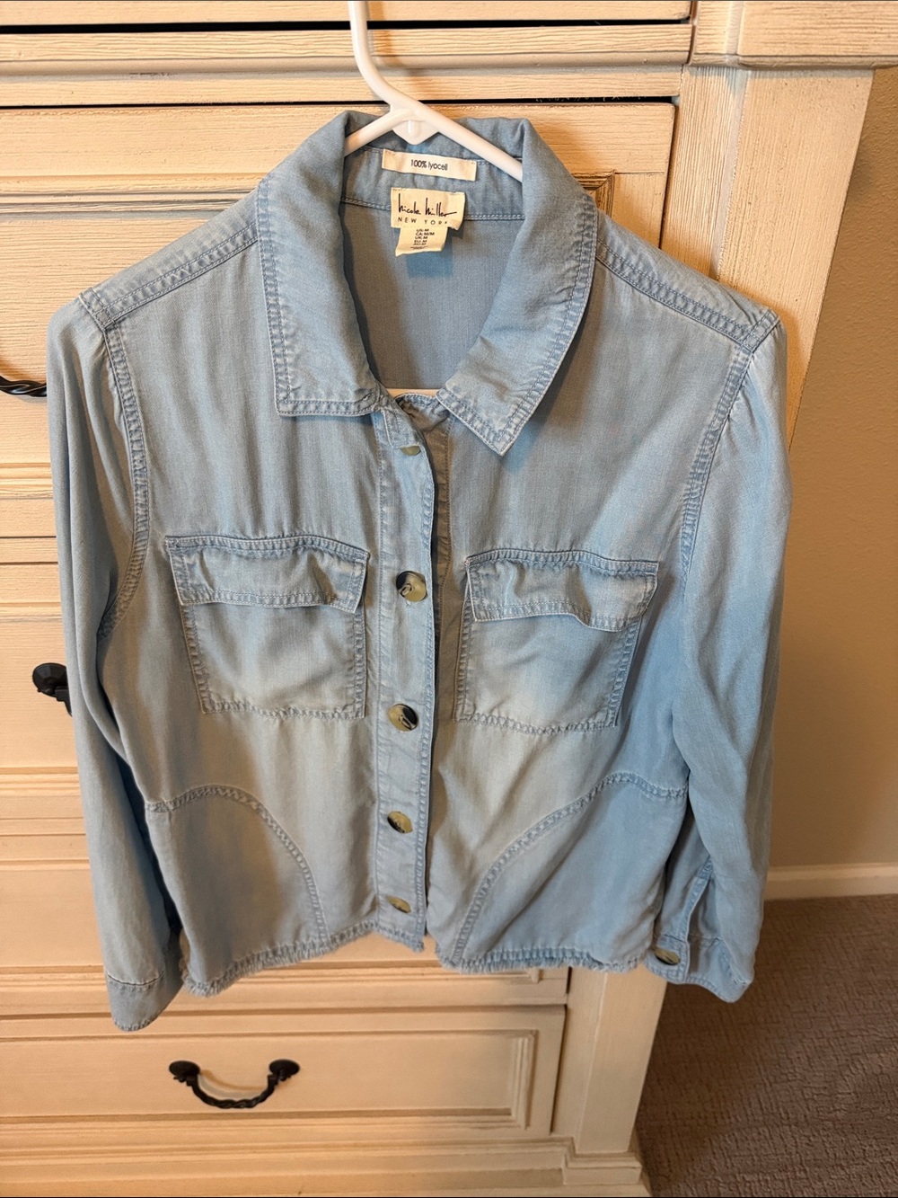 Nicole Miller Light Blue Denim Shirt Jacket with Front Pockets